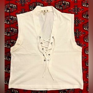AMO lace up white cropped tank